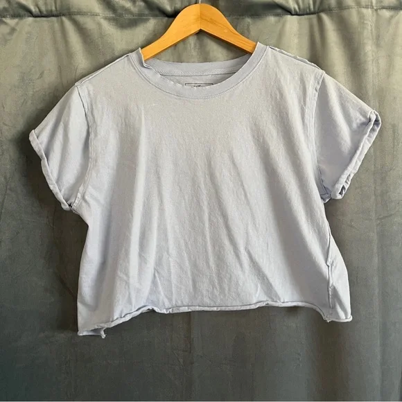 Free People We The Free The Perfect Tee Light Blue Casual Cotton Cropped Basic - Picture 4 of 11